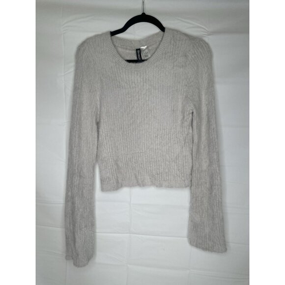 Zara Cropped Crew Neck Grey Sweater Long Cuffs Super Soft Size Xl - Picture 1 of 10
